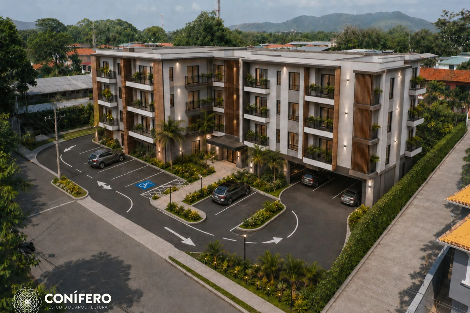 Visualización conceptual no construida de apartamentos en el terreno